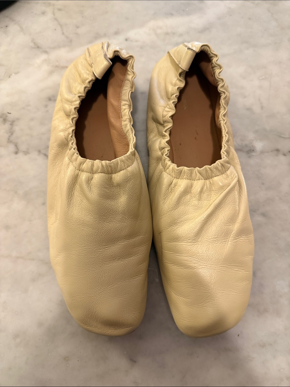 Mansur Gavriel Leather Glove Ruched Ballerina in dune